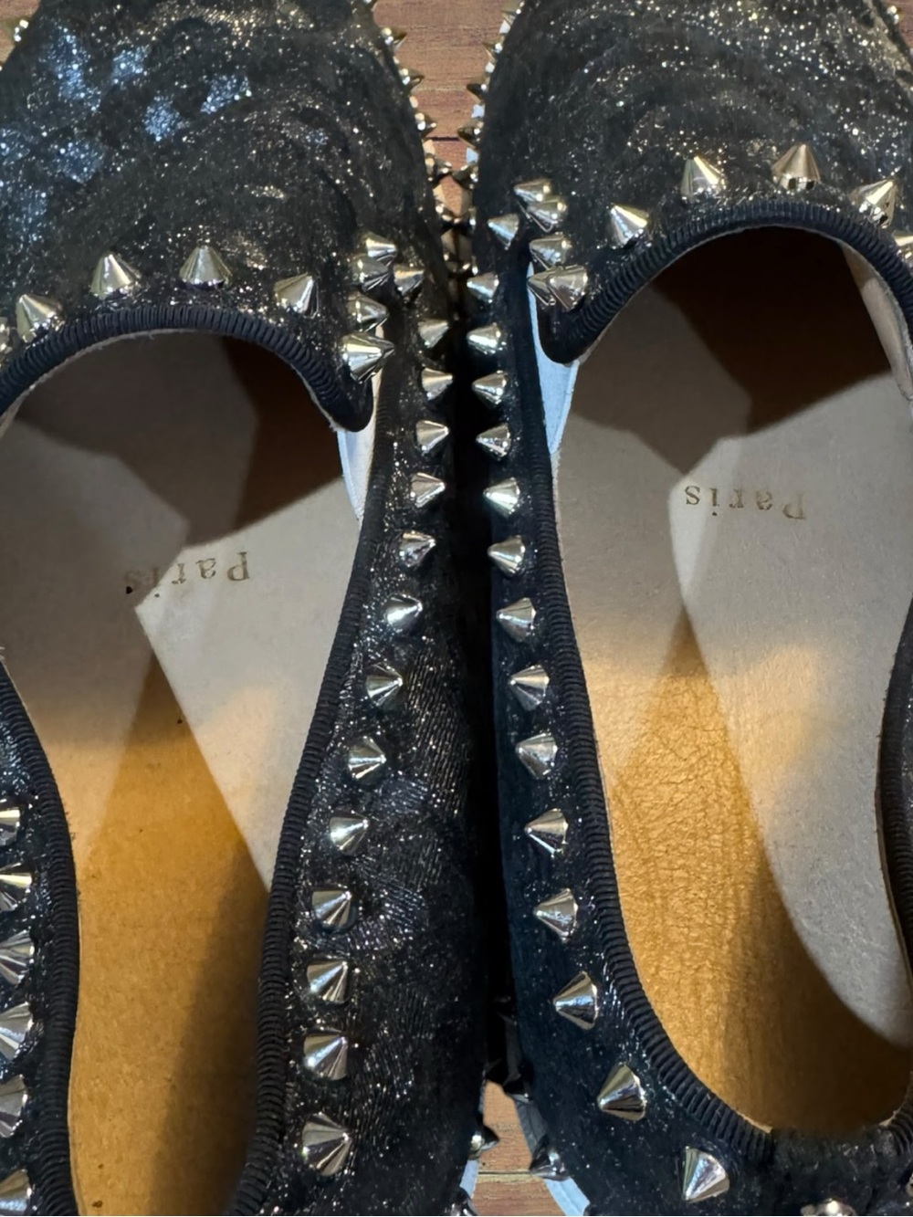 Christian Louboutin Authentic Pik Boat Spiked Black Glitter Slip On Sneakers - Picture 12 of 16